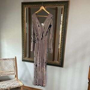 Open back Fraiche by J Long Sleeve Dress in Purple and Taupe tie-dye